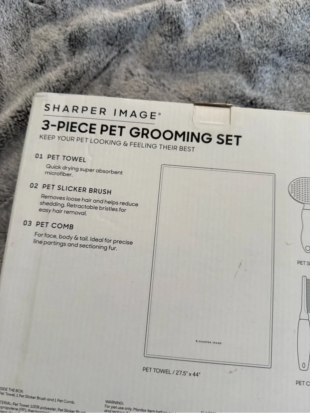 Sharper Image 3-Piece Pet Grooming Set - Pink -  Slicker Brush, Comb & Towel NEW
